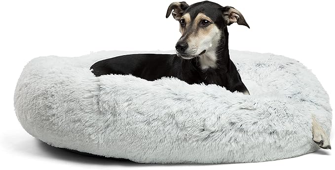 Best Friends by Sheri The Original Calming Donut Dog Bed – Washable Plush Pet Bed for Large Breeds up to 100 lbs, Shag Faux Fur, Frost Gray, Large (36" x 36")
