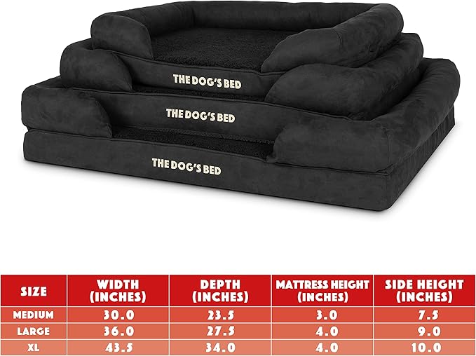 The Dog’s Bed, Large Black Faux PL, Memory Foam, Pain Relief: Arthritis, Hip & Elbow Dysplasia, Post Surgery, Lameness, Supportive, Calming, Waterproof Washable Cover
