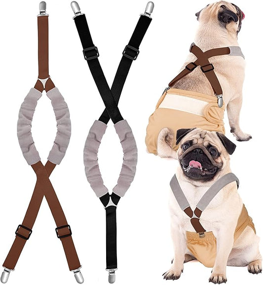 Saintrygo 2 Pcs Dog Suspenders for Diapers Female Male Belly Bands Canine Harness Keep Diaper on Your Pet for Small Medium and Large Dogs(Black, Brown,Small)