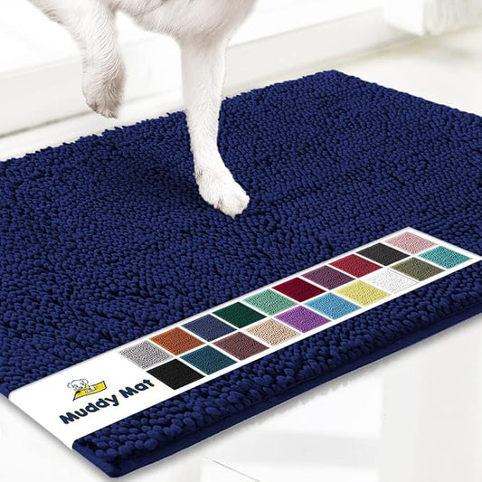 Muddy Mat® | Super Absorbent Door Mat Indoor, Microfiber Quick Dry Chenille Entryway Rug, Non-Slip Front Door Mat, Indoor Mats for Entryway, Machine Washable Pet Rug, Navy Blue Medium 30"X19"
