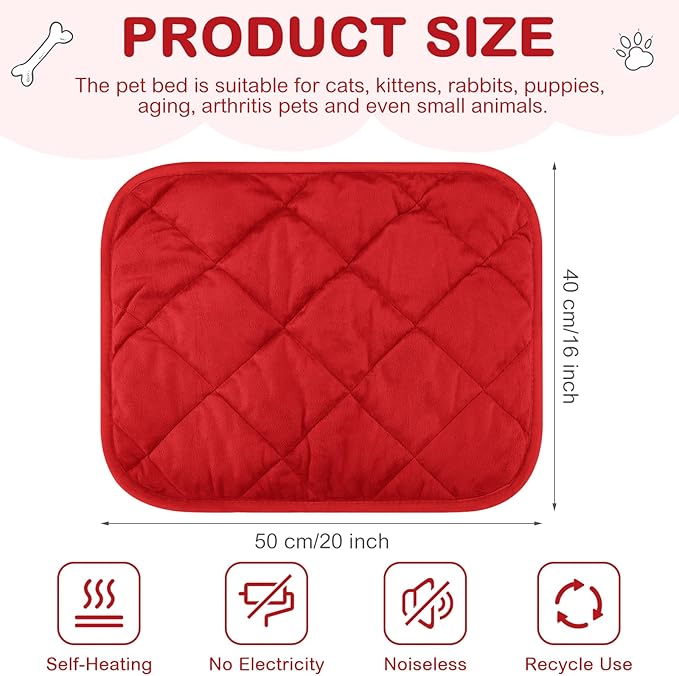 4 Pack Self Heating Cat Pad Self Warming Dog Mat Reflects Body Heat Extra Warm Thermal Pet Pad Washable Dog Cat Bed Crate Bed Mat Blanket (16 x 20 Inch,Red)