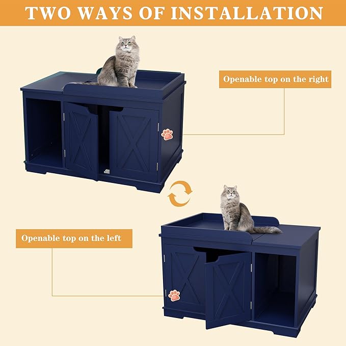 Flip Top Cat Litter Boxes Enclosure Covered Litter Box Hidden Furniture Wooden Cat Washroom Cabinet for Kitty, Medium and Large Cat Blue