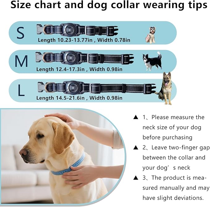 Waterproof Air tag Dog Collar - Reflective, Built-in Tracker with Bluetooth Connectivity（Included Tracker） Soft-Padded Adjustable Buckle (Black, M)