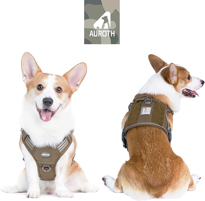 Auroth Tactical Dog Harness for Small Medium Dogs No Pull Adjustable Pet Harness Reflective K9 Working Training Easy Control Pet Vest Military Service Dog Harnesses Army Yellow M