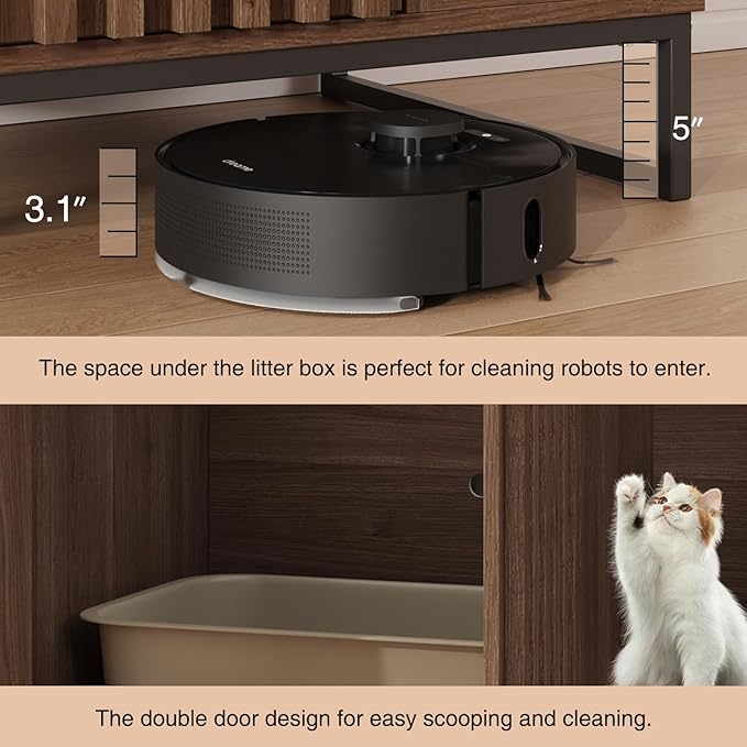 Cat Litter Box Enclosure, Modern Hidden Litter Box Furniture with Scratch Pad, Indoor Cat Washroom House End Table, Entryway Bench for Livingroom (Walnut)