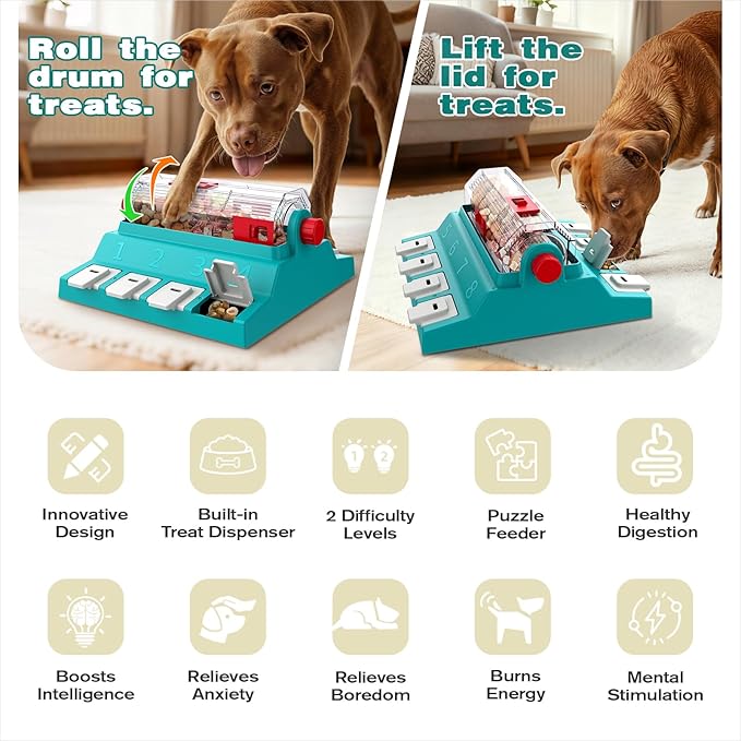 KADTC U.S. Brand & Design 2 Levels of Challenge - Extra Large Size Paw-Activated Rolling Dog Treat Puzzle Feeder Toys for Aggressive Chewers Dogs Food Dispenser Enrichment Toy Christmas New Year Gift