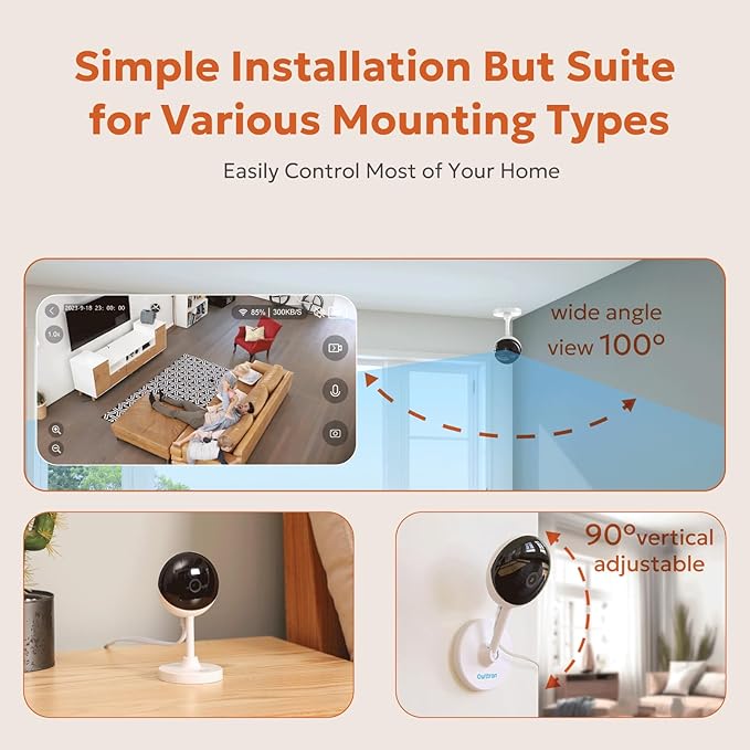 owltron Indoor Security Camera, 2K Cameras for Home Security with Motion Detection, Pet Cam & Baby Monitor with Night Vision, 2.4 GHz WiFi Two-Way Talk, Cloud/SD Storage, Compatible with Alexa