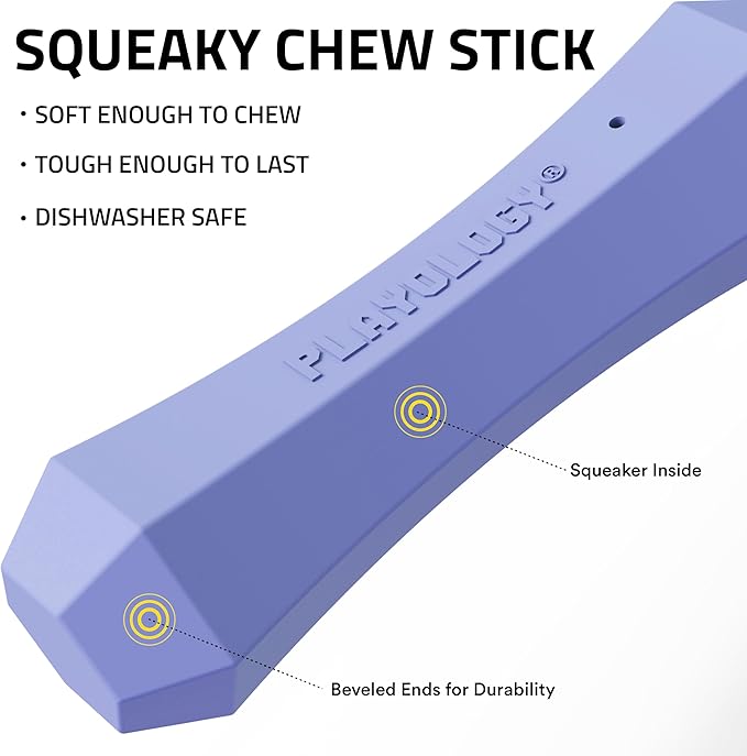 Playology Dog Toys | Durable Squeaky Chew Stick for Dogs | Medium Blueberry Scented Toy - Easy to Clean and Made from Non Toxic Materials