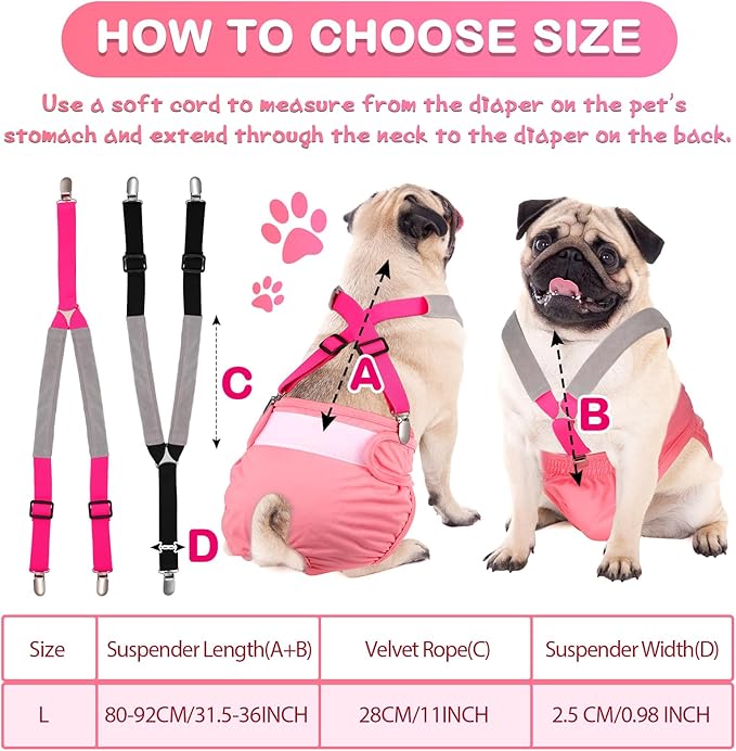 Saintrygo 2 Pcs Dog Suspenders for Diapers Female Male Belly Bands Canine Harness Keep Diaper on Your Pet for Small Medium and Large Dogs(Black, Pink,Large)