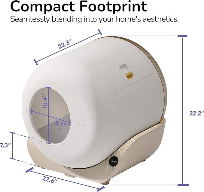 FurryTail Self Cleaning Litter Box with APP - Automatic Cat Litter Box for All Your Cats, Odor Control, Spacious Interior and Large Wastes Bin Capacity,Includes 40 Litter Bags