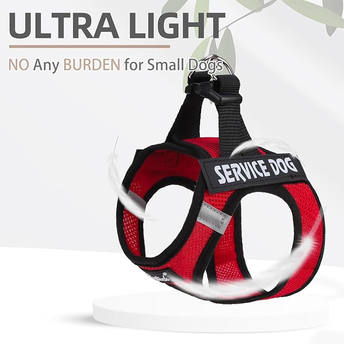 PUPTECK Service Dog Harness and Leash Set for Small Medium Dogs No Pull Step-in Soft Mesh Puppy with 2 Removable Patches Cat Vest Harnesses Reflective at Night, Red, M