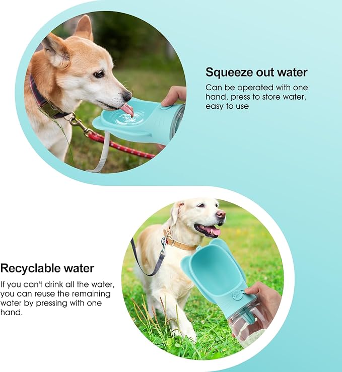 Portable Dogs Water Bottle with Food Storage Container, Leakproof Drinking Water Dispenser Feeder for Outdoor Dog Stuff Accessories Items for Cats, Puppy,for Walking, Hiking (Blue, 350ml)