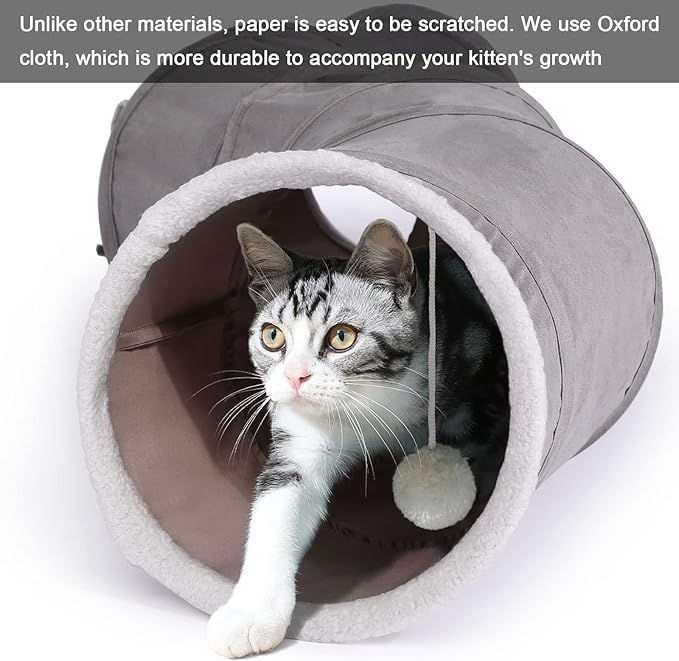 Ownpets Cat Tunnel 48 inch Long S-Shape Collapsible Cat Play Tunnel with Interactive Feather Wand Large Pet Tunnel Tube Toy for Cat Kitten Kitty Puppy Rabbit