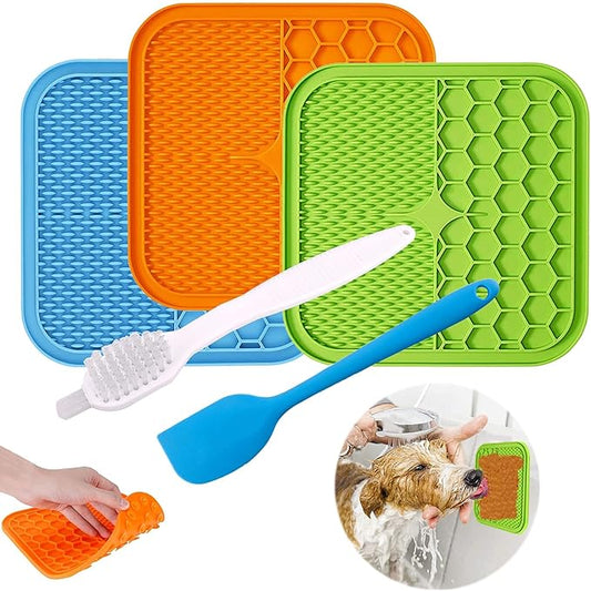 Dog Licking Mat, 3 Pcs Large Licking Mat for Dogs with Suction for Anxiety, Peanut Butter Dog Licking Mat Slow Feeder Dispensing Treater Lick Pad for Dogs Cats Grooming Bathing and Training