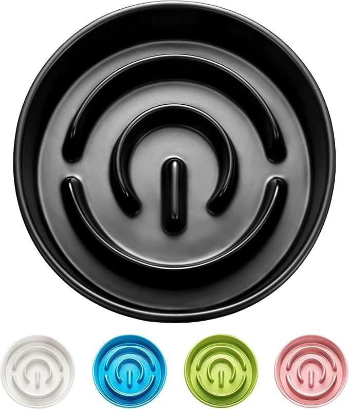Ceramic Slow Feeder Bowls for Large Dogs, 3.0 Cups Slow Feeder for Fast Eaters, 48oz, 10in, Black