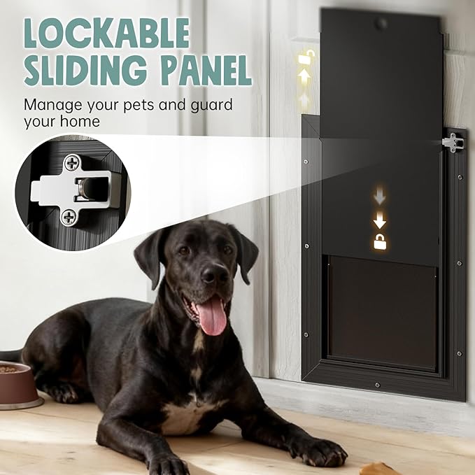Extra Large Dog Door for Door All Aluminum 3 Flaps Black, Heavy Duty XL Dog Door for Dogs, Large Pet Door, with Insulation Flap and Lockable Closing Panel, Durable Rust Resistant, for Pet Up to 220lbs