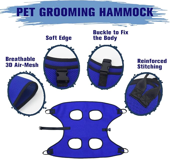 Dog Grooming Hammock Grooming Harness for Small Dogs Pet Grooming Hammock with Nail Clippers/Nail File/Comb Breathable Dog Nail Harness Hanging for Nail Trimming,Ear,Eye Care Home Grooming Set