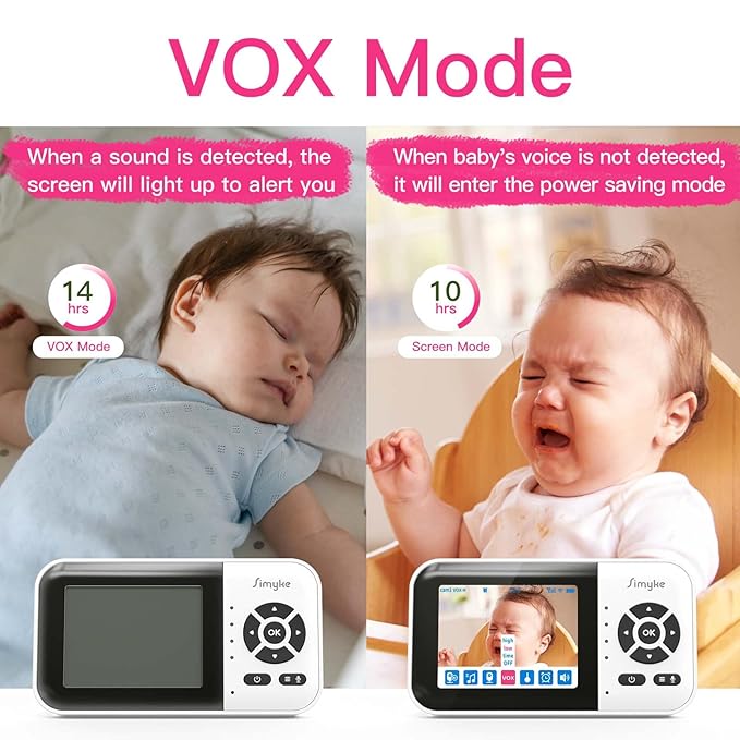 Smart Video Baby Monitor with Camera and Audio,Dual Mode,WiFi On/Off Switch,2.8inch Display,App,1080p Camera,1500ft Long Range,Night Vision,2-Way Talk,AI Baby Growth Album Function