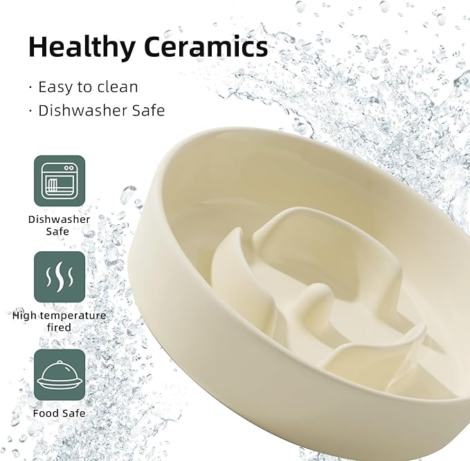 Ceramic 0.9 Cup Dog Bowl Slow Feeder for Small Dog, 6.1inch Pet Slow Feeder, Stop Bloat, Preventing Choking(Single Bowl-Beige)