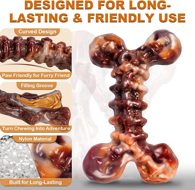 6-Pack Heavy Duty Nylon Dog Chew Toys for Medium Large Dogs, Bacon Flavor, Pure Nylon for Aggressive Chewers, Reduces Boredom, Varied Shapes, Designed for 25-80 lbs Breed Sizes