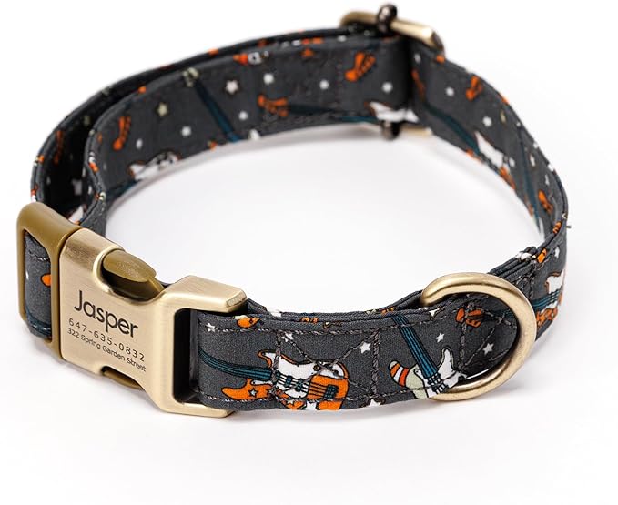 Personalized Dog Collar with Name and Phone Number Engraved,Adjustable Custom Puppy Collar,Organic Cotton Pet Collar for Small Medium Large Boy Girl Dogs