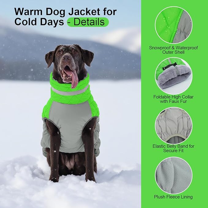 Warm Dog Coats for Large Dogs, Waterproof Dog Jacket with Harness Built in, Zipper Clousure, Fleece Lining, Turtleneck, for Cold Weather, Pet Snowsuit for Border Collie, Golden Retriever- XXL