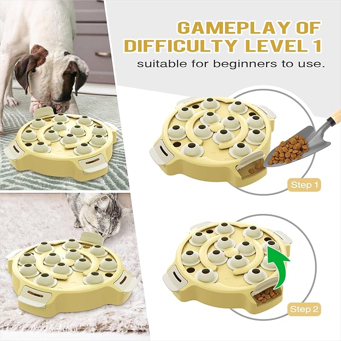 KADTC 2 Levels Dog & Cat Puzzle Toy - Beginner - Friendly Slow Treat Dispenser Puppy Interactive Enrichment Feeder Kitten Food Puzzles for Smart Indoor Cats Stimulating Toys Christmas & New Year Gift