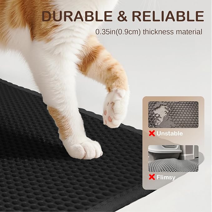 Cat Litter Mat, Cat Litter Trapping Mat, 29.9'' x 24''Inch, Double Layer Waterproof Proof Litter Box mat, Non-Slip Design, Reduces Litter Scatter, Easy to Clean, Black