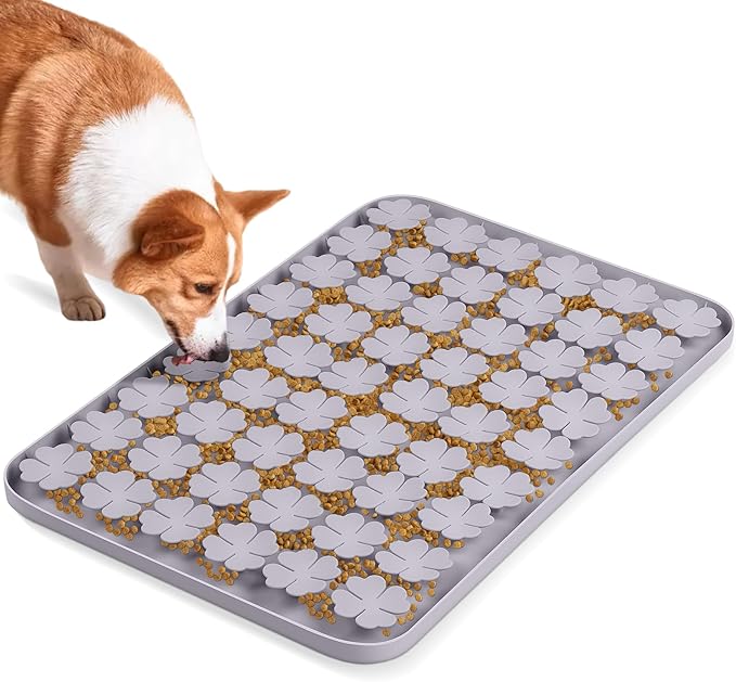 Dog Lick Mat, 23.6"x 15.7" Large Silicone Snuffle Mat with Suction Cups, Slow Feeder for Small Medium Large Dogs Slow Eating, Boredom Reducer (Grey)