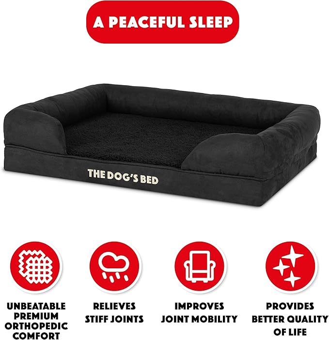 The Dog’s Bed, Medium Black Faux PL, Memory Foam, Pain Relief: Arthritis, Hip & Elbow Dysplasia, Post Surgery, Lameness, Supportive, Calming, Washable Cover, Veterinary Approved