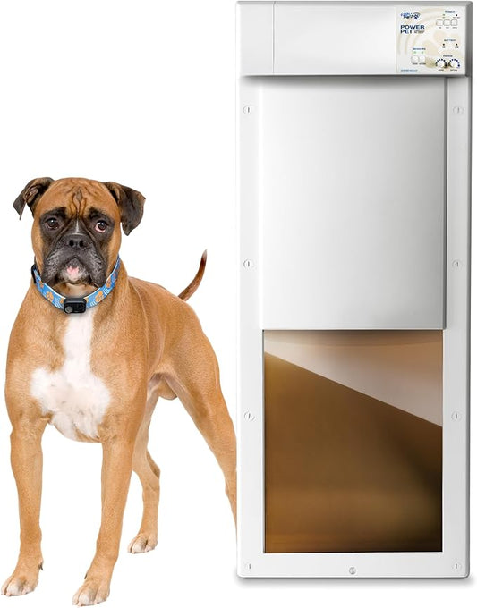 Power PET Automatic Pet Door by High Tech Pet - Large Door Mount for Pets to 100 lb - 4 Way Access - Dual Range Control - Deadbolt Security - Directional Sensing - Air Tight - US Customer Service
