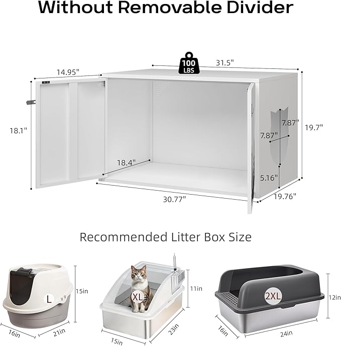 Cat Litter Box Enclosure Furniture Large Hidden Litter Box Cabinet with Removable Divider Decorative Litter Box Cat Washroom Fit Most of Litter Box