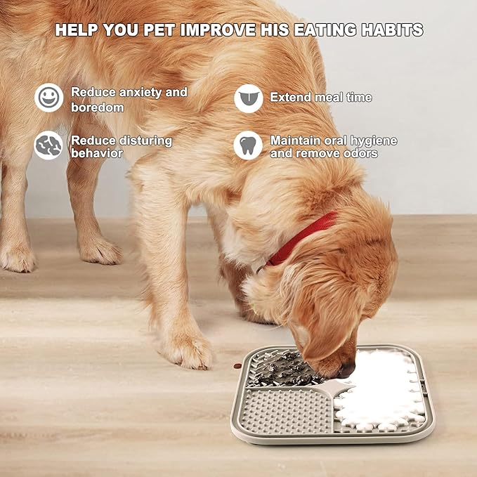 Licking Mat for Dogs & Cats with Suction Cups, 1 Pack Square Dog Slow Feeder Lick Pat for Anxiety Relief and Boredom, Dog Toys to Keep Them Busy, Pets Grooming Training Bathing Mat