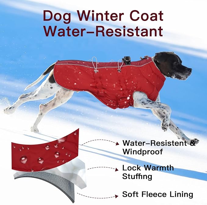 Dog Coat Winter Warm Dog Jackets for Large Dogs Reflective Snowsuit with Harness Fleece Dogs Snow Jacket Waterproof Pet Clothes for Cold Weather