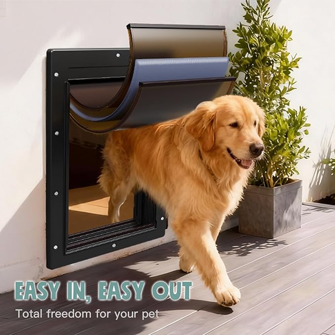 Durable Frame 3-Flap Wall Dog Door, Extreme Weather Large Doggy Door for Wall, Never Rust Wall Pet Door, Telescoping Tunnel, Insulation Flap, 2 Magnetic Flaps, for Pet Up to 100lb