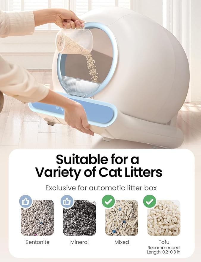 Self Cleaning Litter Box, Integrated Safety Automatic Cat Litter Box Self Cleaning 65L+9L for Multiple Cats, App Control, Odor Removal, Includes Mat & Liner (3 Rolls) - Blue
