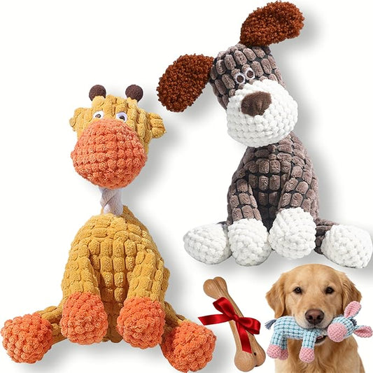 Indestructible Dog Toy - 2026 New Durable Stuffed Squeaky Dog Chew Toys,Dogs Plush Toy for Aggressive Chewers, for Small, Medium&Large Dogs and Puppies,Indoor Teething (Brown+Yellow)