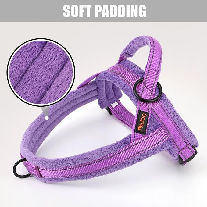 Didog Soft Flannel Padded Dog Vest Harness, No Pull/Quick Fit Reflective Dog Strap Harness, Easy for Training Walking (S:Chest 18-22", Purple)