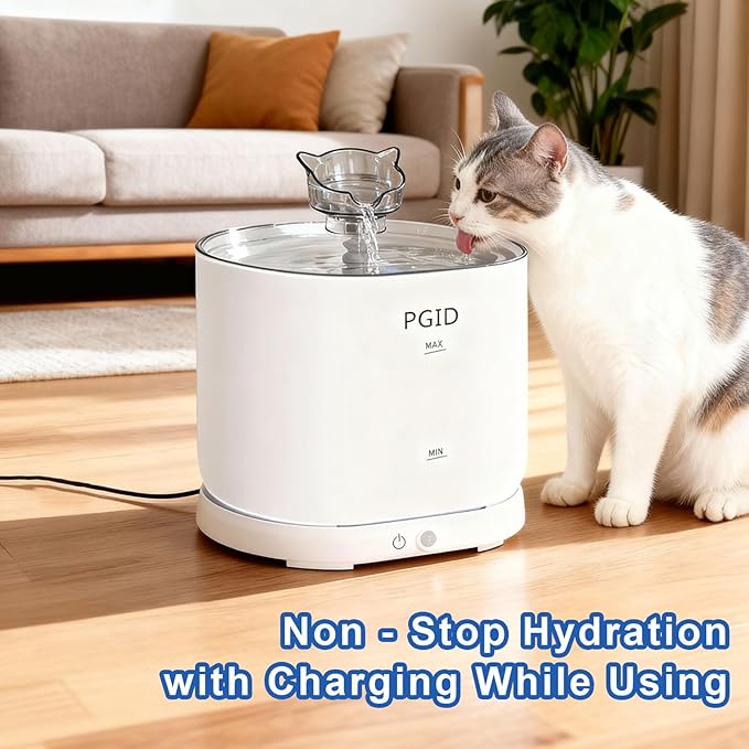 Cordless Cat Water Fountain for Drinking, 5000mah Battery Operated Pet Dog Water Fountain, 74oz/2.2L Automatic Cat Water Dispenser for Cats Dog Indoor Outdoor