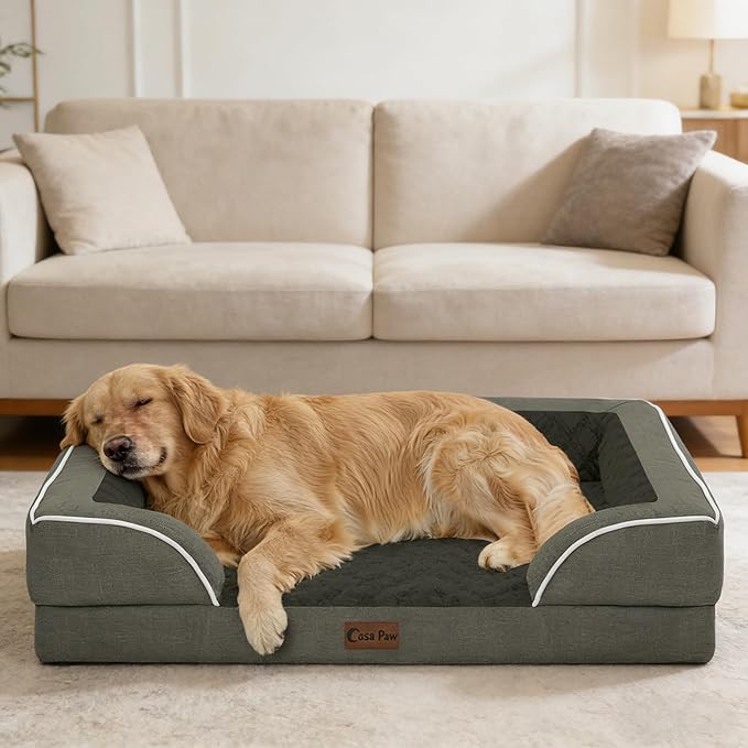 Orthopedic Dog Beds for Extra Large Sized Dogs, Waterproof Memory Foam XL Pet Bed with Sides 48x30Inch, Non-Slip and Egg-Crate Foam Big Dog Couch Bed with Removable Washable Cover, Dark Green