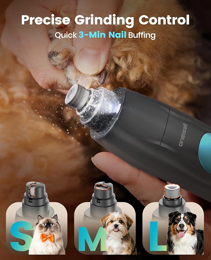 oneisall Professional Dog Grooming Kit at Home: All-in-One Quiet Clippers & Nail Grinder with LED Light, 2000mAh Cordless Dog Shaver, Safe Poodle Grooming Kit for Paws, Face, Ears & Body