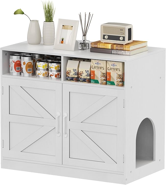 Cat Litter Box Enclosure Furniture Ultra-Large Wooden Enclosed Litter Box Furniture,2-Door Storage Cabinet, 2 Open Drawers, 1 Air Vents,Cat Litter Furniture Fit Most of Litter Box.