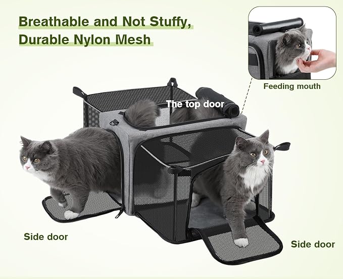 Pecute Cat Carrier Expandable, Airline Approved Cat Soft-Sided Carriers, Breathable Pet Carriers up to 5kg/12lbs, Collapsible Cat Bag Carrier Great for Travel, Outdoor, Hiking, Camping, Gray