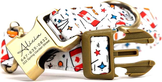 Personalized Dog Collar with Name and Phone Number Engraved,Adjustable Custom Puppy Collar,Organic Cotton Pet Collar for Small Medium Large Boy Girl Dogs