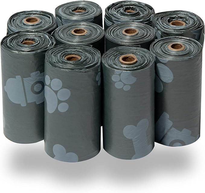 Best Pet Supplies Dog Poop Bags (150 Bags) for Waste Refuse Cleanup, Doggy Roll Replacements for Outdoor Puppy Walking and Travel, Leak Proof and Tear Resistant, Thick Plastic - Gray