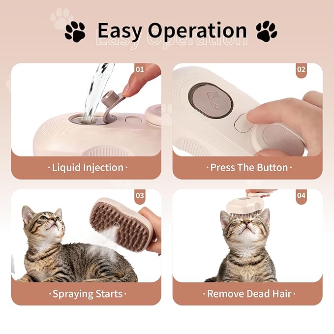 Cat Steam Brush for Shedding - 360° Rotatable Pet Steam Brush for Cats & Dogs, Food-Grade Silicone Cat Hair Brush for Indoor Cats & Long Haired Pets (OFF-White)