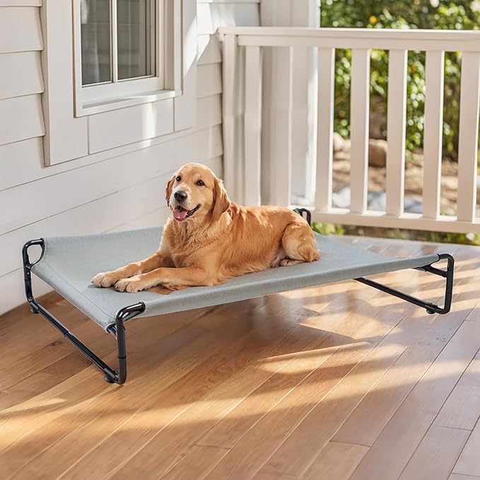 Veehoo Original Outdoor Elevated Dog Bed, Cooling Raised Dog Cot for Large Dogs, Portable Standing Pet Hammock Platform with Washable Breathable Mesh, No-Slip Feet, Large, Grey, CWC2201