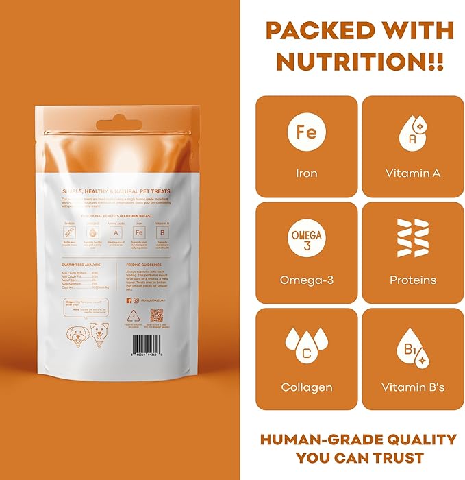 Skona PetFood Chicken Breast Jerky Dog Treats & Cat Jerky Treats, High Protein, Single-Ingredient Training Snacks, Grain-Free, USA Made, Rich in Taurine, Supports Digestion & Dental Health, 4oz