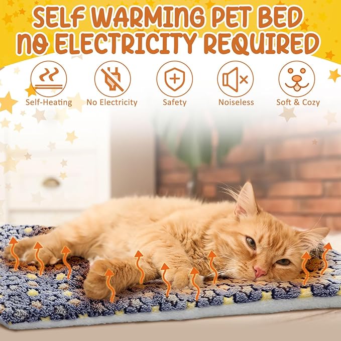 VitalCozy 2 Pack Self Warming Cat Mat Self Heating Pad Bed Reversible Machine Washable Reflects Body Heat Warm Thermal Pet Pad Crate Blanket for Feral and Indoor Cat (Dark Grey,21" X 14",Star)