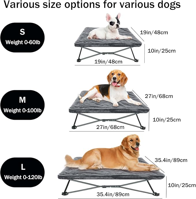 unp Folding Dog Cot - 26.7 x 26.7 x 10 inch Elevated Breathable mesh Dog Bed, Dog Chair with Removable Plush Cover & Carrying Bag for Corgi... (Grey, M)